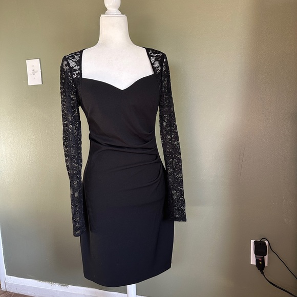 Guess Black Lace Sleeve Bodycon Dress Size 8 - Picture 1 of 4